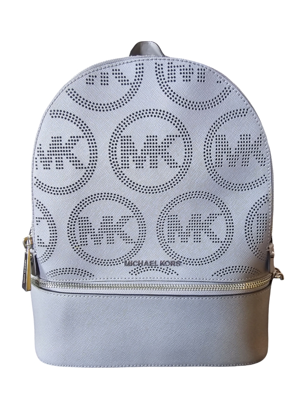 Michael Kors NWT Mini Backpack Gray Logo Perforated Leather MK Bag New With Tags